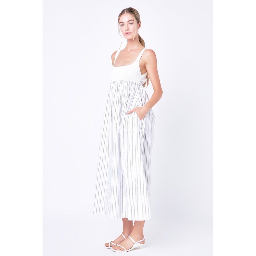 English Factory White and Navy Striped Maxi Dress